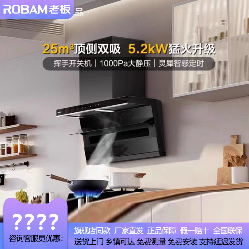 [Super New Product Little Black Wing] Boss Smoke Stove 27A13-D1 Top and Side Dual Suction Range Hood Gas Stove Set