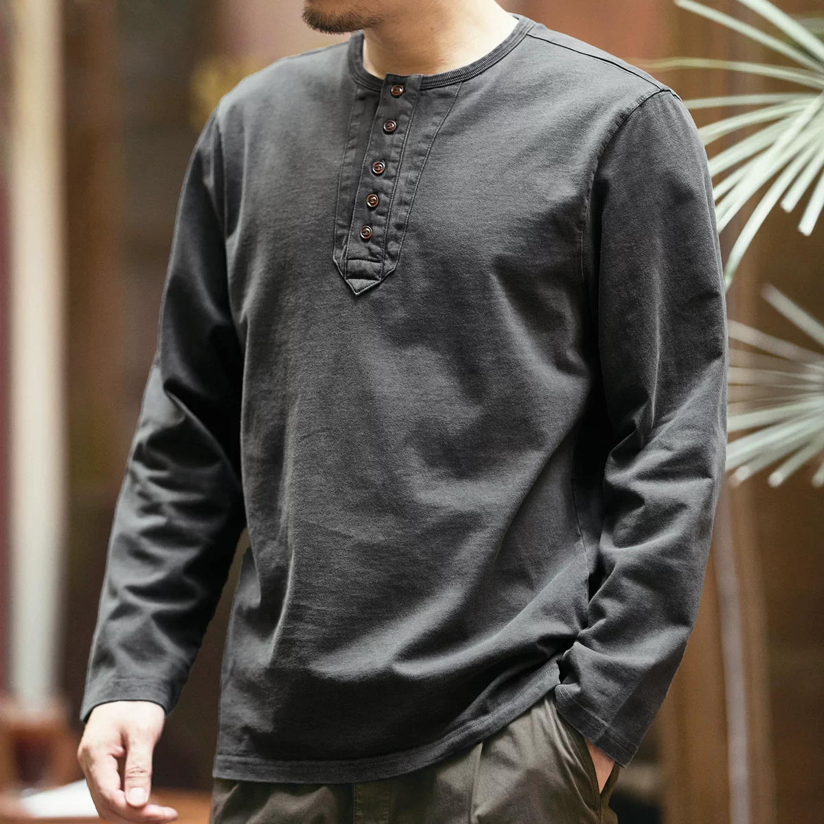 格蓝鹿 Elite retro autumn cotton base body-friendly long-sleeve, loose fit, high collar
