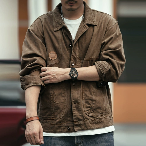 Ретро флисовая джинсовая хлопковая куртка для отдыха, в американском стиле, осенняя, оверсайз