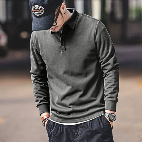 格蓝鹿 Демисезонный лонгслив, футболка polo для отдыха, в американском стиле, оверсайз