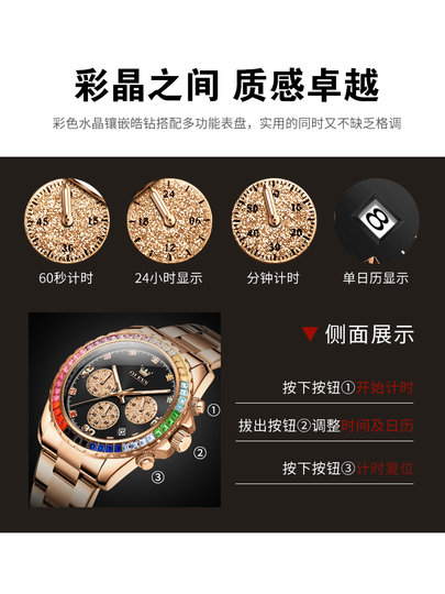 Swiss Watch Men's Panda Daytona Rainbow Di Watch Men's Colored Diamond Waterproof High-End Elegant Men's Watch