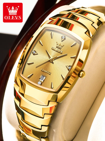 Swiss Oris Gold Watch Men's Barrel-Shaped Watch Men's Waterproof Tungsten Steel Square Watch Gold Color Fashionable Genuine Product