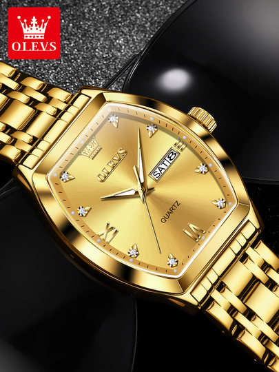 瑞士欧利时方表男士名牌手表男款石英金色防水酒桶型男表时尚新款