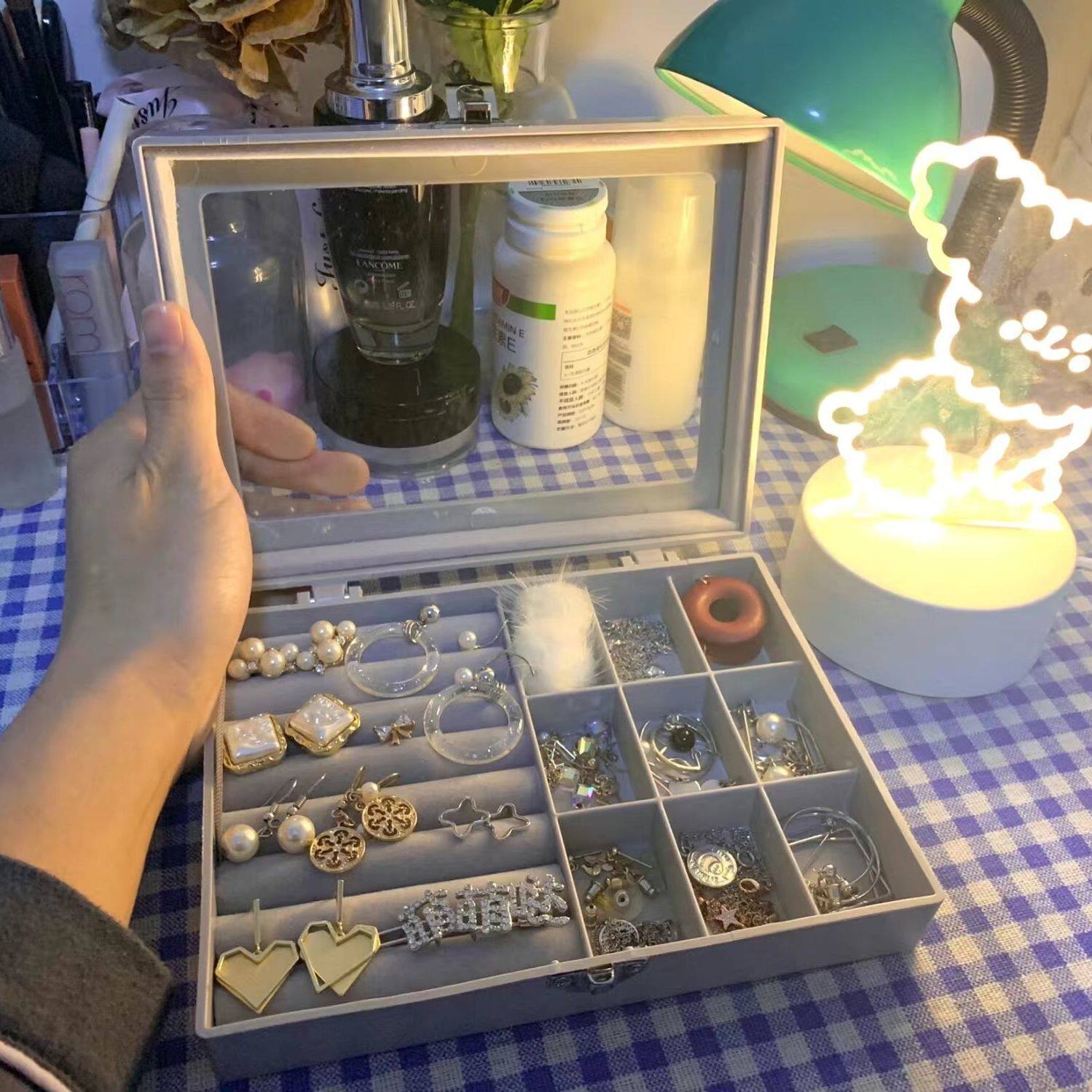 Large Capacity Net Red Hand Decoration First Accessories Box 2021 New Advanced Necklace Containing Box Upscale Delicate Earrings Box