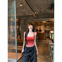 Red Gradient U Neck Camisole Womens Summer 2024 New American Retro Sexy Hot Girl Slim Fit Short Top