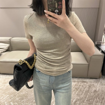 (CHUNXI)(羊毛天丝)纸片人不规则褶皱圆领短袖T恤正肩上衣女