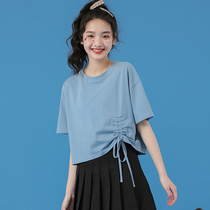 Short-sleeved T-shirt for women summer loose 2024 new short tops for small people unique blue black popular half-sleeve