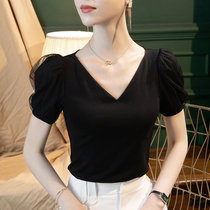 Latin dance mesh top ballroom dance collar national standard practice womens clothing new dance V pure cotton summer short-sleeved modern