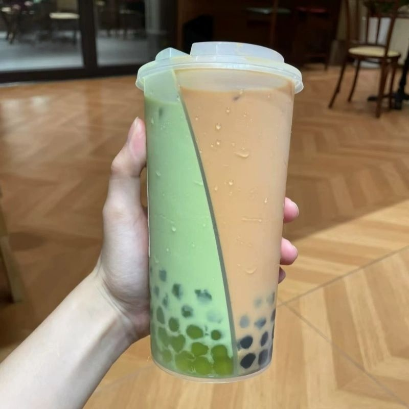 Напитков упаковки 网红双拼奶茶包装杯双响炮s型咖啡拿铁冷饮杯果茶双饮杯子一次性