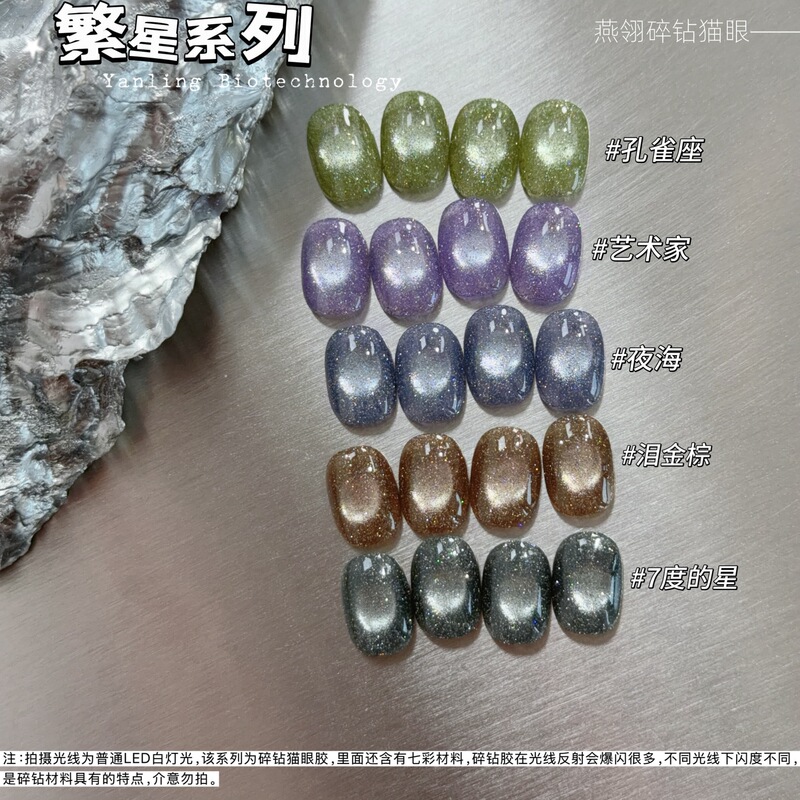 Yan Ling Starry Series Flashing Diamond Cat Eye Gel Nail Polish Teardrop Gold Brown 7 Degrees Star Artist Night Sea 12ml