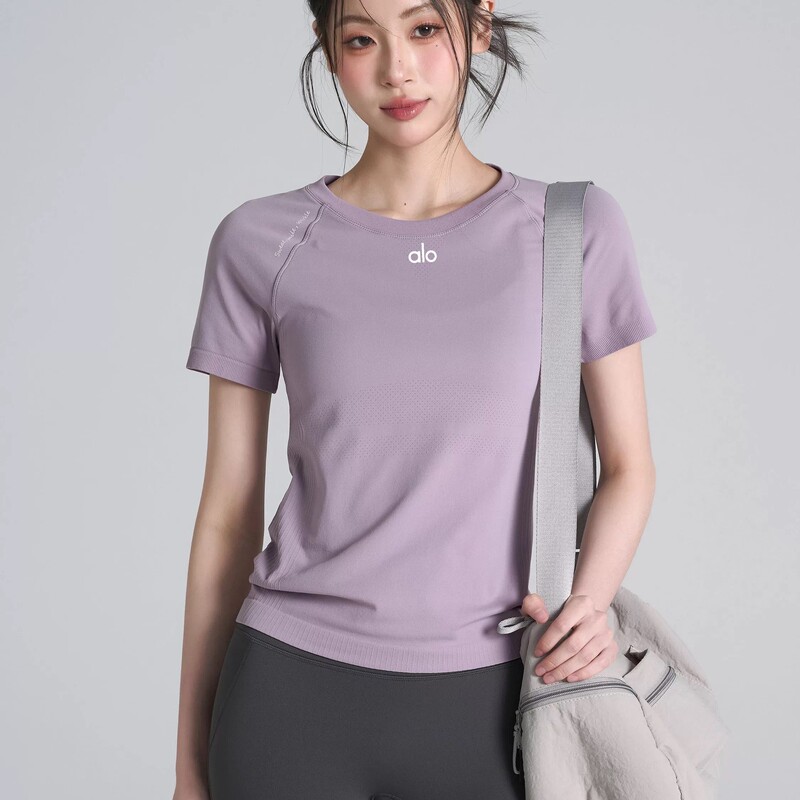 Aio Slim Yoga Wear Short-Sleeved Women's Round Neck Quick-Drying Pilates Training T-Shirt Summer Running Sports Top
