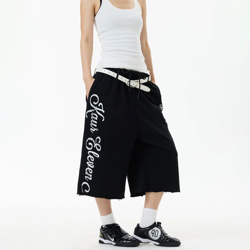 American-Style Letter Print Drawstring Lazy Wide-Leg Cropped Casual Pants for Men and Women, Summer Thin Loose Casual Sports Cropped Pants American-Style Letter Print Drawstring Lazy Wide-Leg Cropped Casual Pants for Men and Women, Summer Thin Loose Casual Sports Cropped Pants
