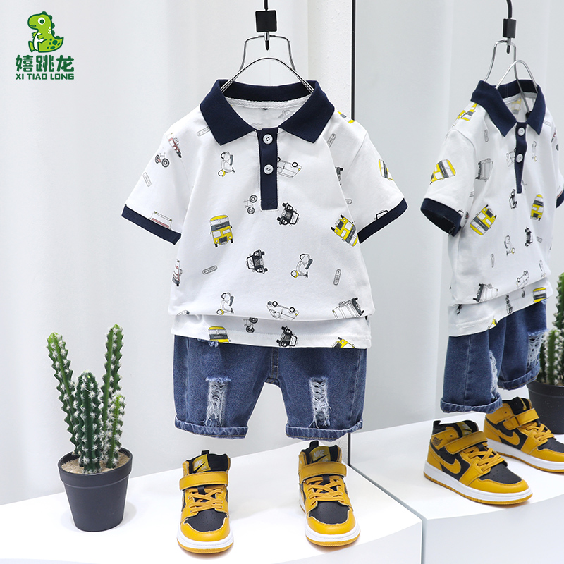 Children's summer suits 2022 summer new baby boy baby fashion short-sleeved casual polo shirt two-piece trendy