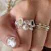 Korean style ins silver ring for women small colorful mushroom oval