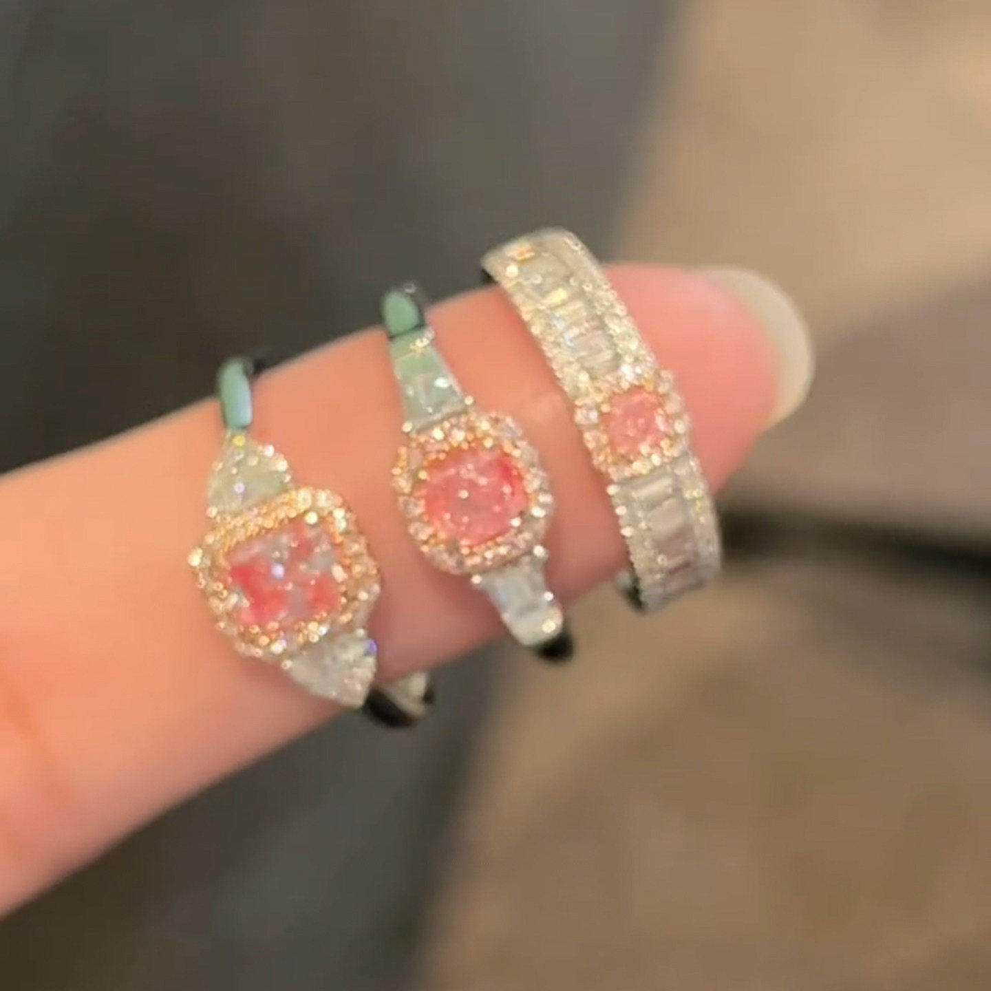 S925 sterling silver peach pink water drop diamond ring for women