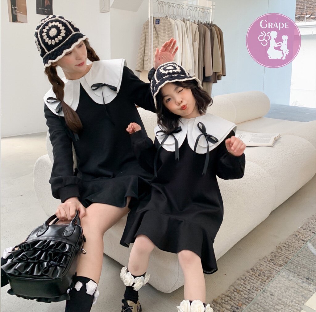 Grape parent-child dress mother and daughter spring new bow dress