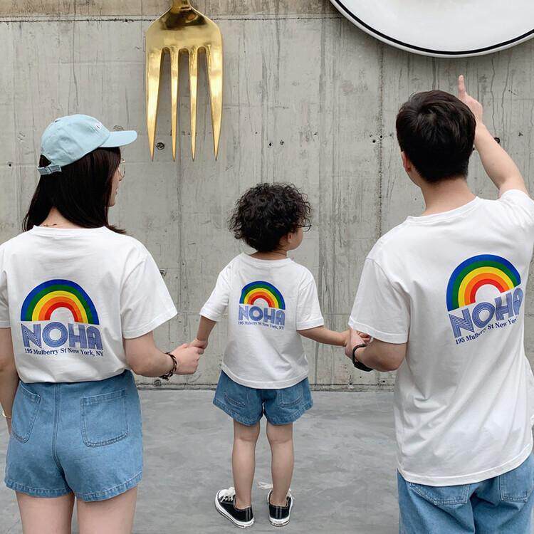 Grape seaside holiday pro-son dress with new Chains Chains overfire mother and daughter dress pure cotton Rainbow short sleeve y