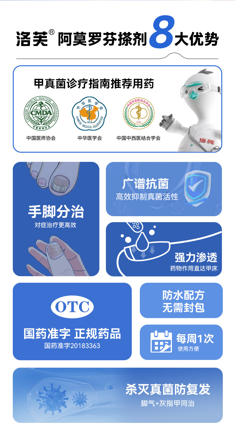 【中國直郵】 洛芙 鹽酸阿莫羅芬搽劑 灰指甲灰指甲專用藥阿羅莫芬搽劑 5%*2ml*1瓶/盒