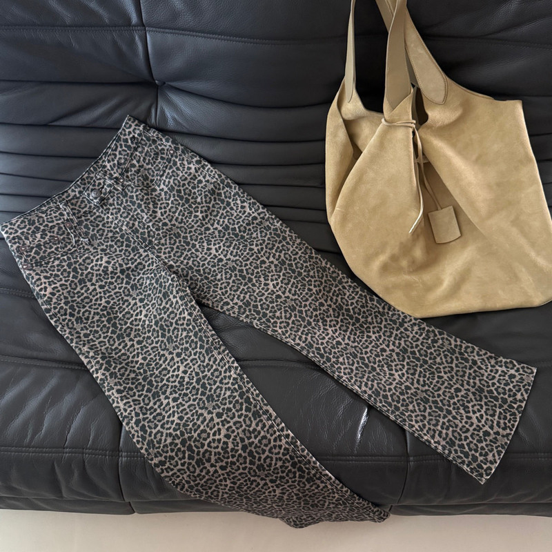 Trendy and Unique American Sweet-Cool Style Retro Leopard Print High-Waisted Slimming Versatile Flared Cropped Jeans