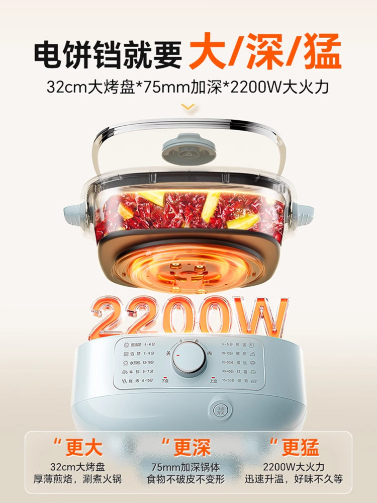 Supor Electric Pancake Maker for Home Use, Double-Sided Heating, Deepened and Enlarged, Detachable and Washable, New Model for Making Pancakes and Flatbreads, Genuine Product