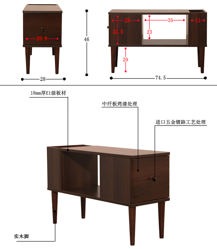 Nhật bản-phong cách tủ khóa phòng khách tủ bên rắn gỗ sơn bàn cạnh giường ngủ sofa side tủ khóa sáng tạo