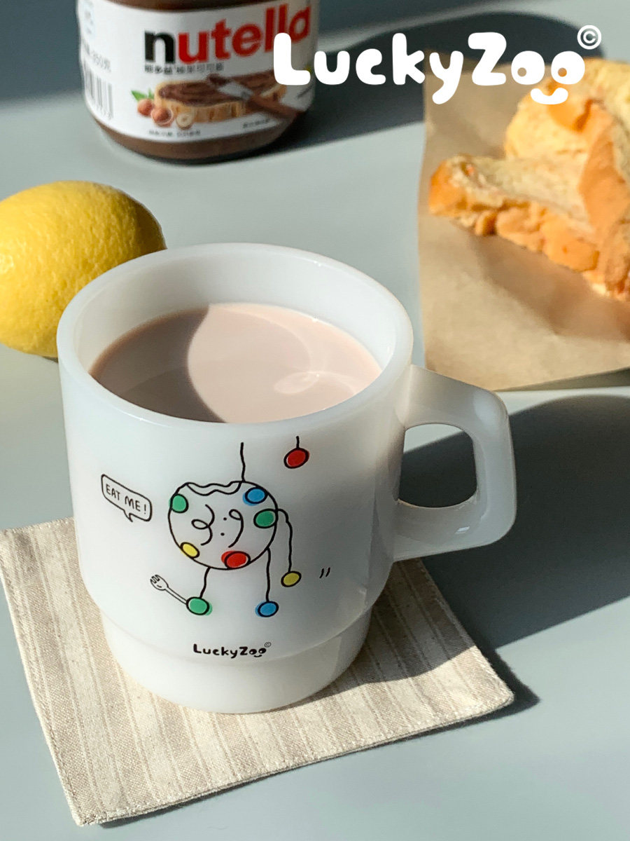 Luckyzoo original cookie man small crowdsourced cute ins Korean milk jade glass cup coffee cup mark cup -Taobao