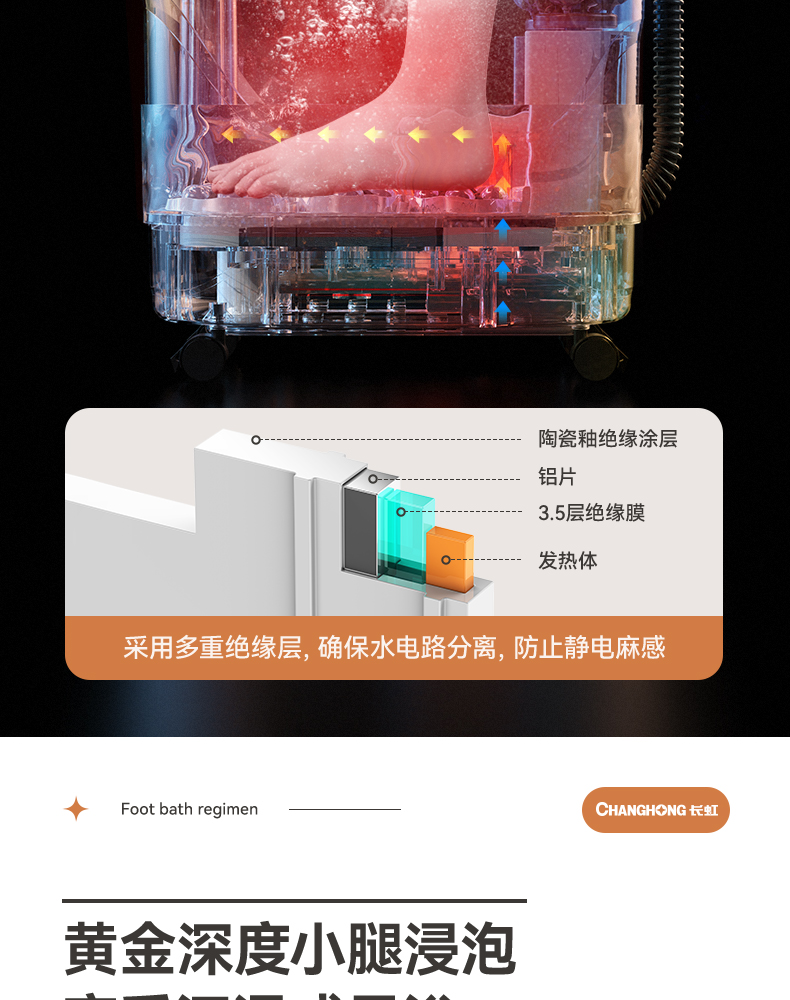 长虹 豪华款泡脚桶 恒温加热 气流冲浪 图16