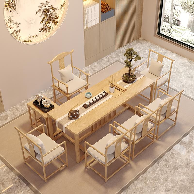 New Chinese style solid wood tea table and chair combination office home simple modern coffee table log color Zen Kung Fu tea table