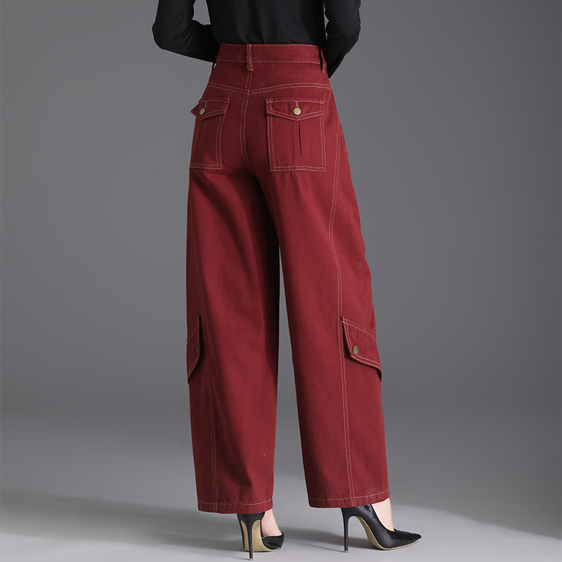 Summer New High-End Red High-Waisted Casual Cargo Pants, Loose Lantern Jeans, Slimming Wide-Leg Trousers, Versatile Summer New High-End Red High-Waisted Casual Cargo Pants, Loose Lantern Jeans, Slimming Wide-Leg Trousers, Versatile