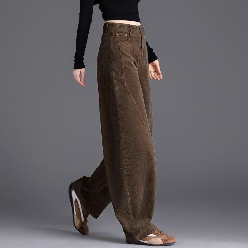 High-End Corduroy Retro Casual Pants for Women, High-Waisted Wide-Leg Scimitar Pants, 2026 Spring and Autumn New Style Petite Harem Pants