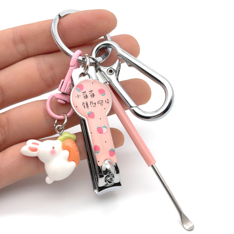 Mini Bunny Keychain Nail Clipper Ear Pick Set Cute Bunny Backpack Pendant Daily Keychain