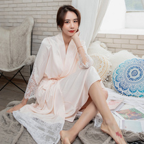Ice silk long robe female summer sling dress two-piece wedding pajamas spring and autumn morning robe bride bridesmaid hand gift