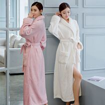 Flannel robe Womens autumn and winter extended thick couple bathrobe coral velvet winter warm conjoined pajamas home clothes
