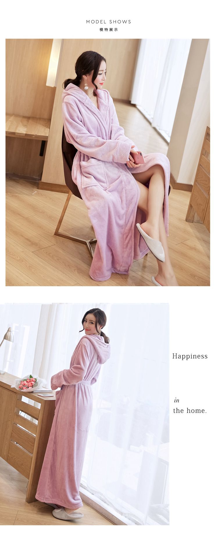 Áo ngủ dài flannel trùm đầu cho nữ mùa đông cộng với quần áo dài bằng lông cừu dày shop do ngu 