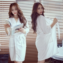 White thin absorbent quick-drying bathrobe female summer breathable robe male spring and autumn pajamas lovers hotel bathrobe