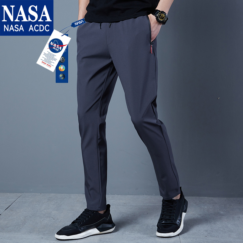 NASA联名2022夏季男士休闲裤子韩版运动裤薄款冰丝束脚九分长裤潮