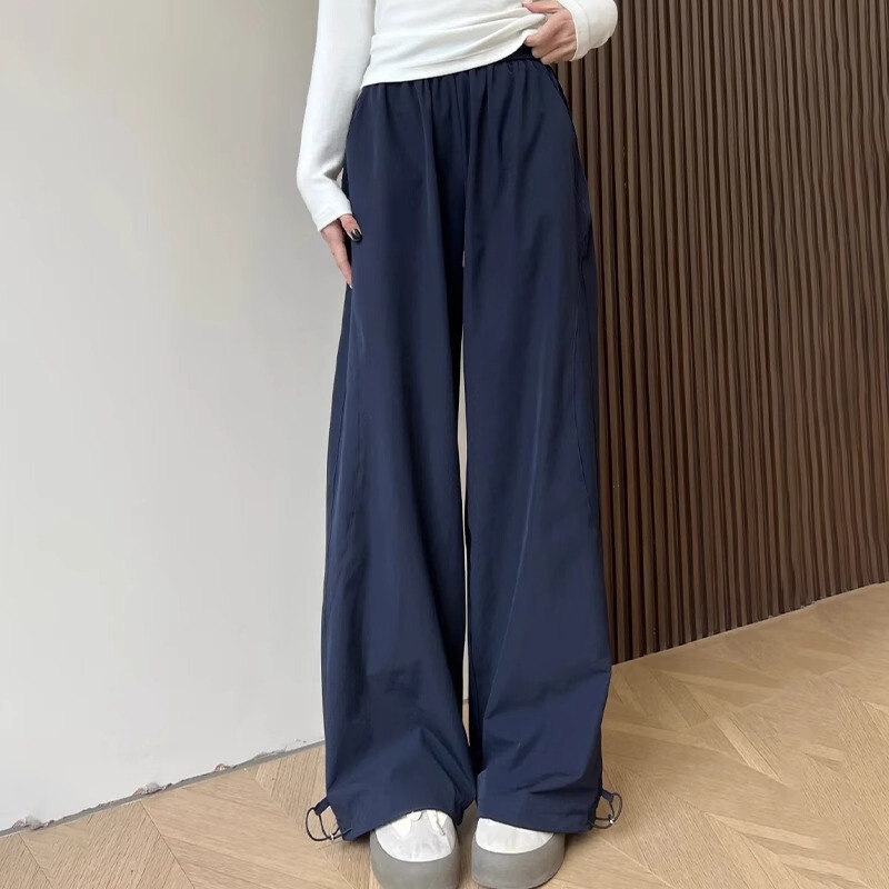 Plus Size American-Style Quick-Drying Cargo Pants for Women, Spring and Autumn High-Waisted Straight-Leg Vintage Loose Wide-Leg Casual Sports Pants