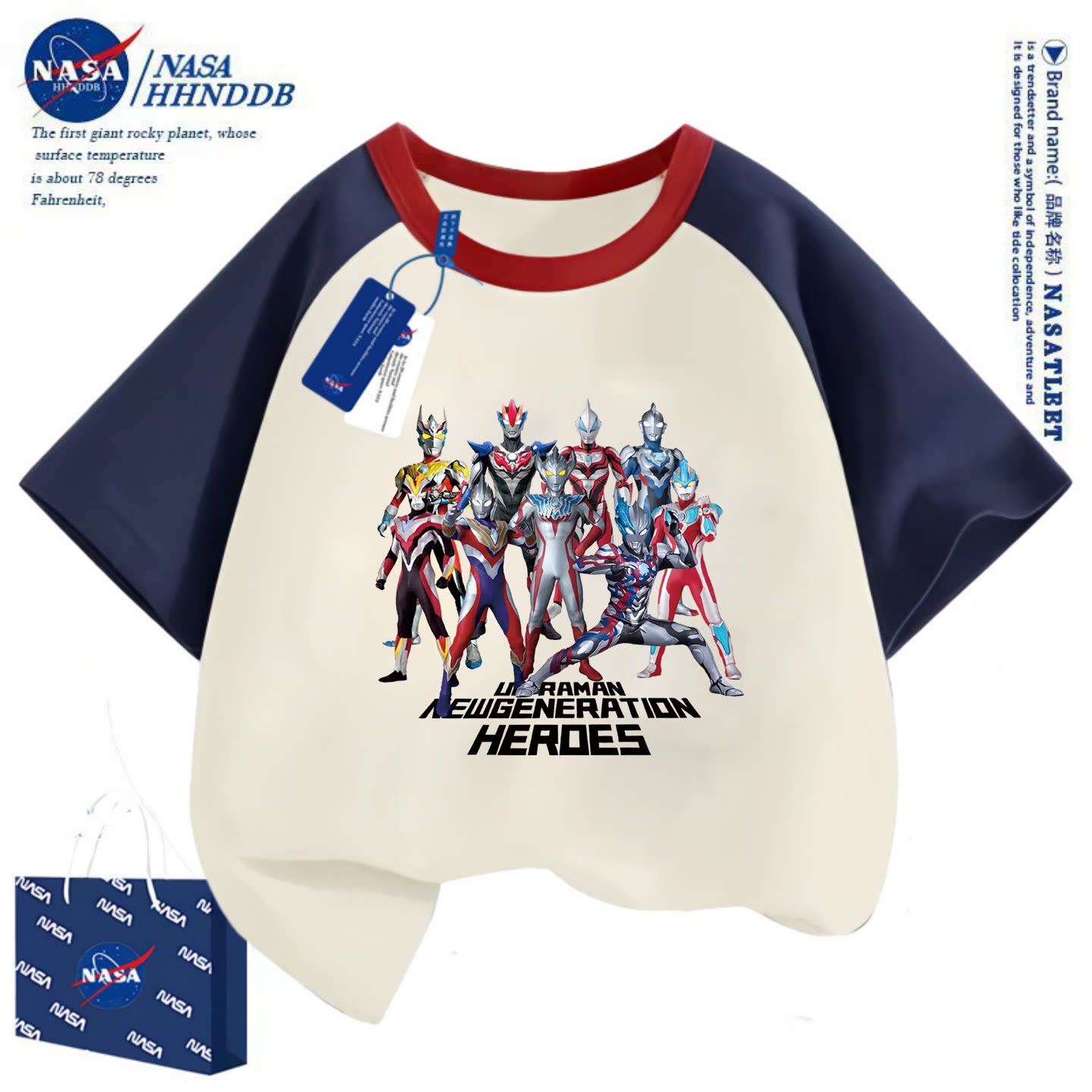 Кобрендовая одежда Ultraman от NASA, хлопковая футболка с короткими рукавами для мальчиков, детский летний новый свободный топ бренда tide