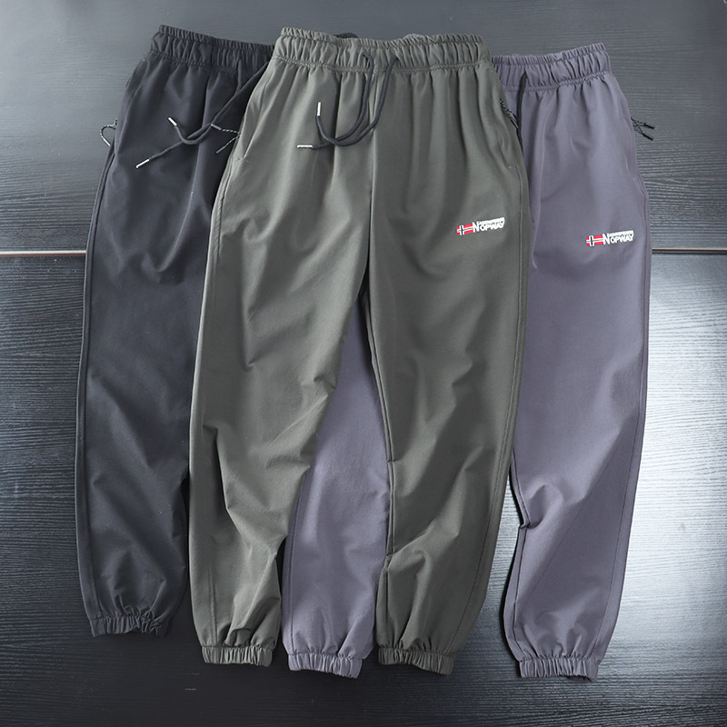 Exported to Northern Europe, Norway! Outdoor Four-Way Stretch! Quick-Dry Waterproof Men's Spring and Autumn Thin Embroidered Cuffed Sweatpants