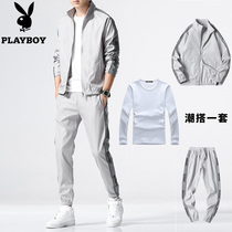 Flowers Playboy Men Casual Suit Spring Autumn Season 2022 New Stylish Side Reflective Strips Pair With Handsome Three Sets