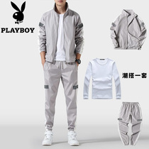 Flower Playboy sweatshirt suit mens spring and autumn season jacket 2022 new trendy spring style cardio-hoodie casual three-piece set