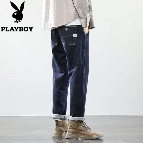 Playboy, осенние джинсы, ремень, штаны, эластичная талия, свободный прямой крой