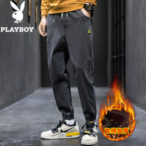 Flowers Playboy 2022 autumn Winter New dark grey jeans Mens gush thicken bunches Pants Casual Long Pants
