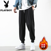 Playboy guard pants mens autumn and winter models plus velvet padded trend casual pants winter wild loose knitted long pants