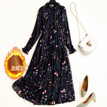 2022 Autumn loaded with foreign air collection waist display slim snow spinning long skirt French style retro loose crummy long sleeve dress woman