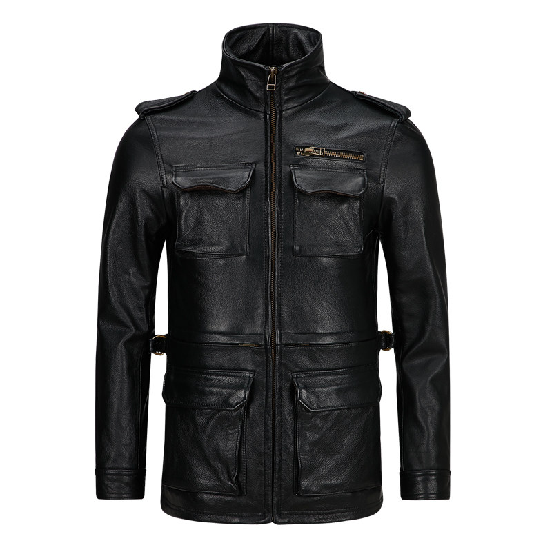 Headlayer thick cow leather M65 Hunting leather leather clothing men's turned locomotive clothes leather jacket for long version of casual jacket