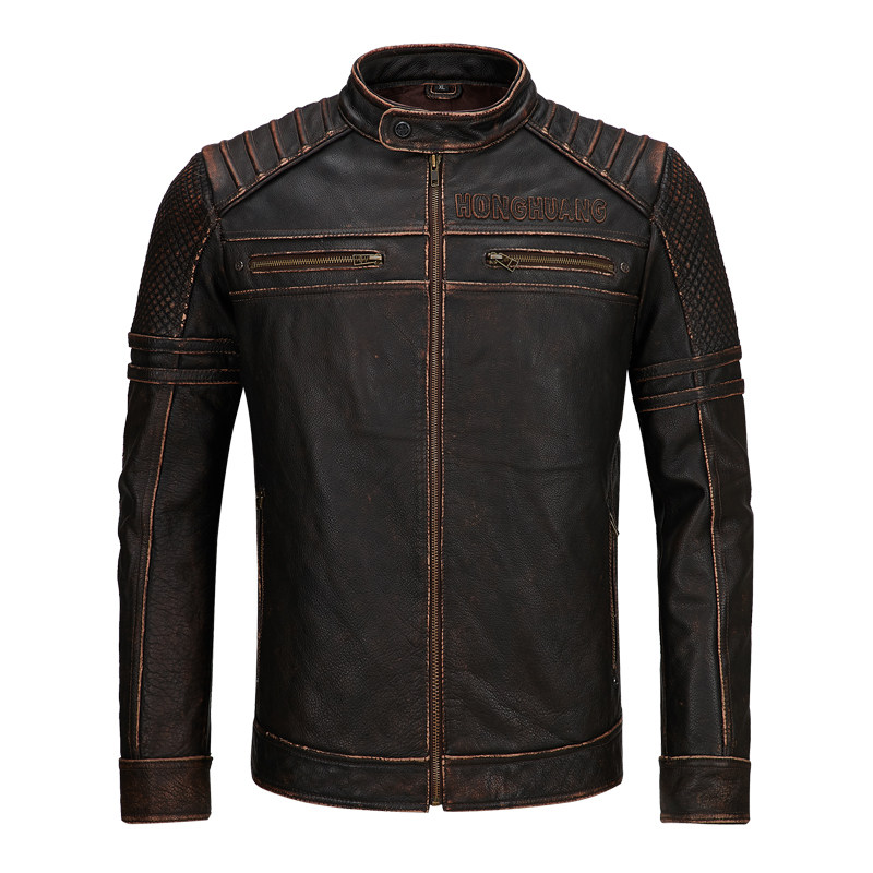 Real leather leather clothing male head layer of cow leather made of old short style fashion tide youth stand-up locomotive leather clothing male jacket
