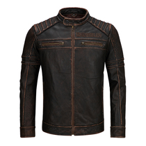 Real leather leather clothing male head layer of cow leather made of old short style fashion tide youth stand-up locomotive leather clothing male jacket