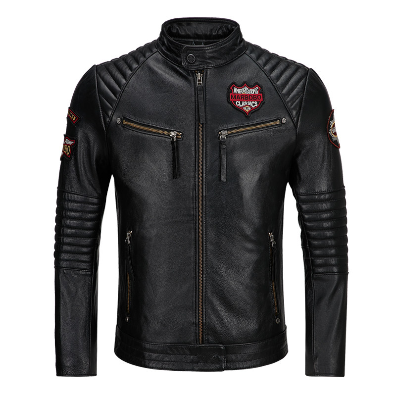 Real Leather Leather Clothing Male head layer Bull Leather Youth Short neckline Locomotive Leather Clothing Men's Jacket Jacket Men's Clothing