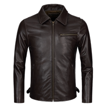 Ammerclick retro locomotive leather clothes mens turned leather fur coat mens body short head layer of cow leather leather jacket